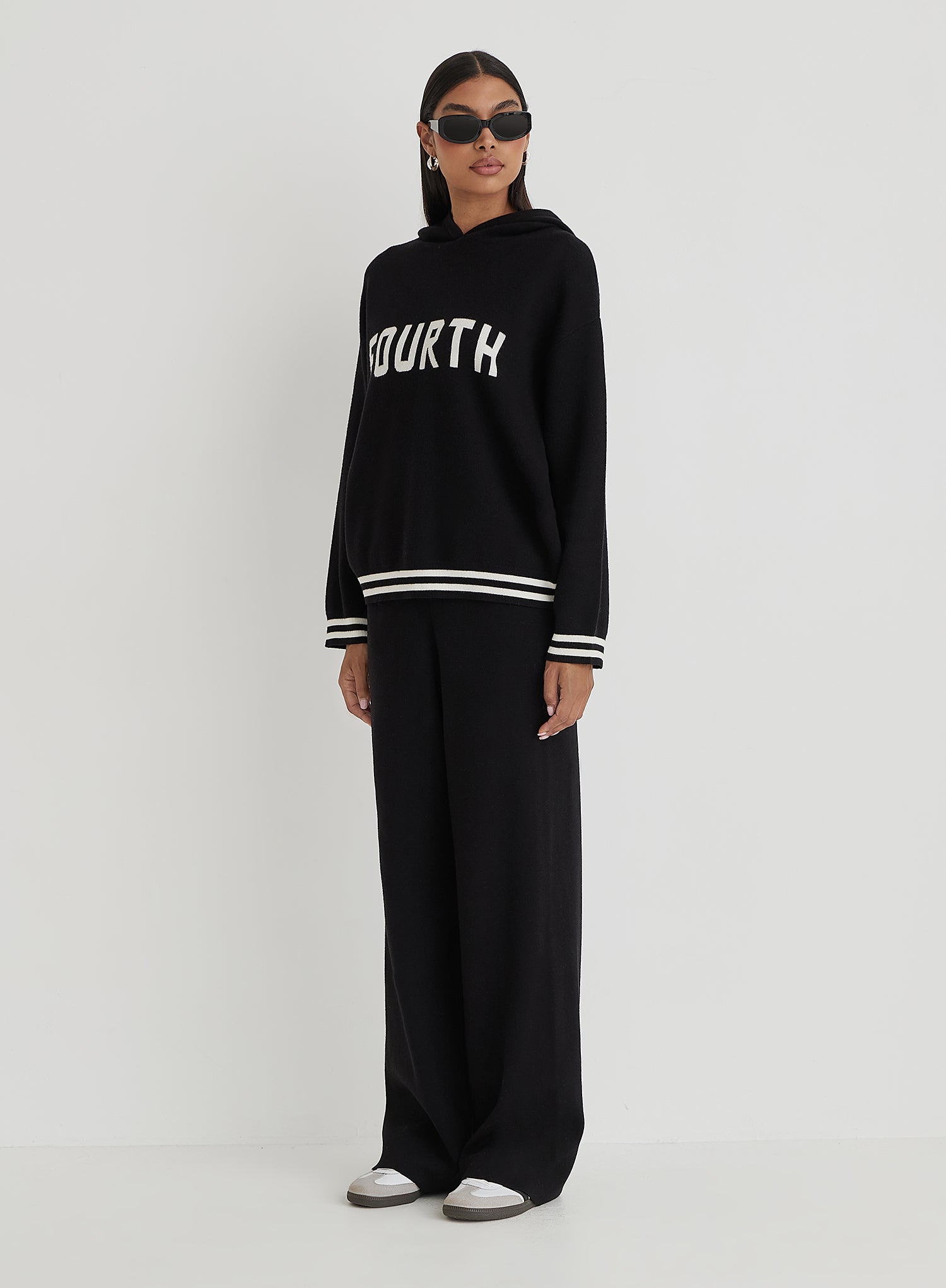 Black Knitted Wide Leg Trouser